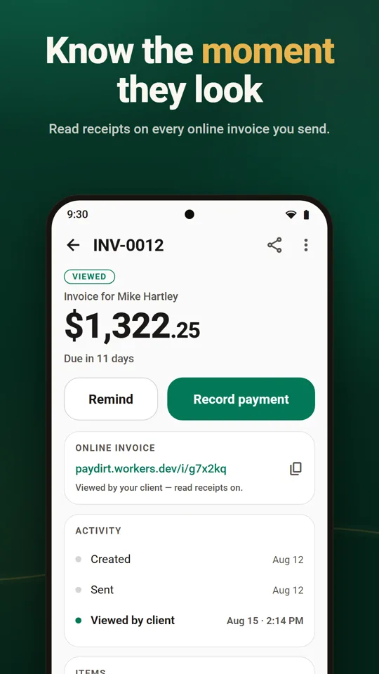 Read receipts — know the moment clients look at your invoice